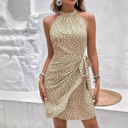 Women’s Wrap Dress – Halter Neck – Sleeveless Fitted Mini – Ruched Detail