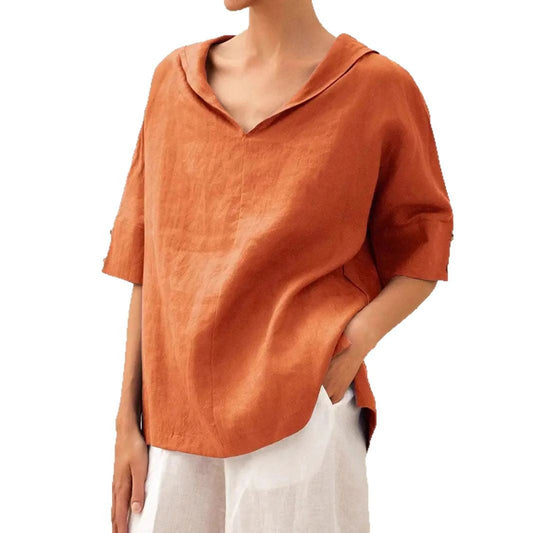 Women’s Shirt – Relaxed Fit – Breathable Blend – V-Neck – Half Sleeve Casual Style
