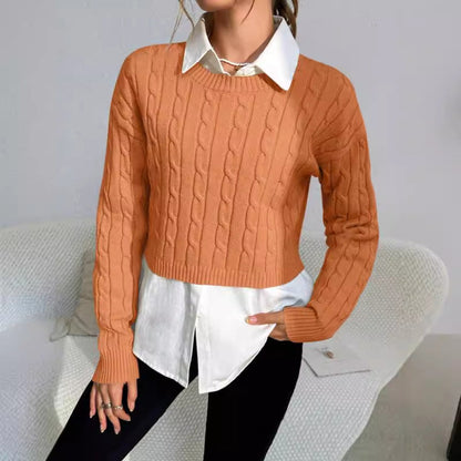 Women’s Pullover Sweater – Cable Knit Wool Blend – Cropped Slim Fit – Long Sleeve Casual