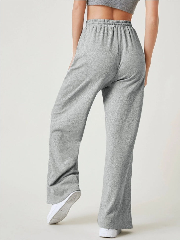 Women’s Wide-Leg Pants – Cotton Knit – Relaxed Fit – Elastic Drawstring Waist – Full Length