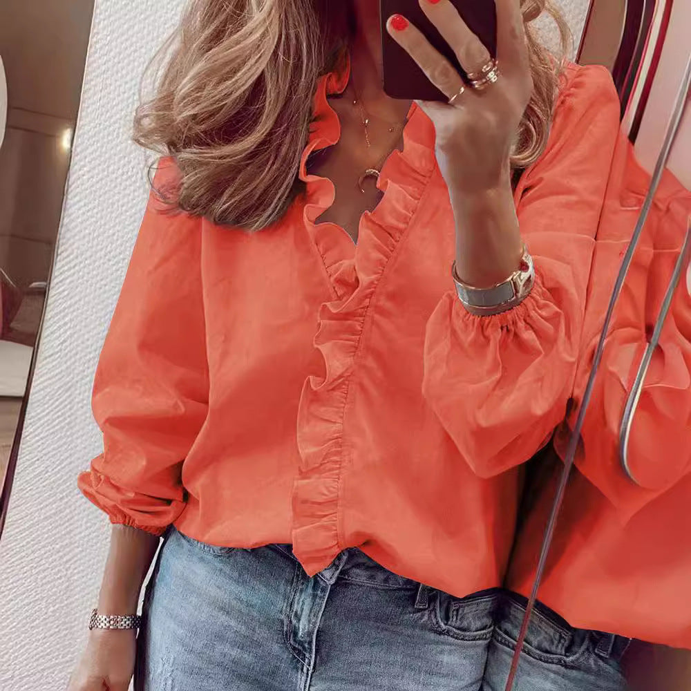 Ruffle collar long sleeve blouse for women