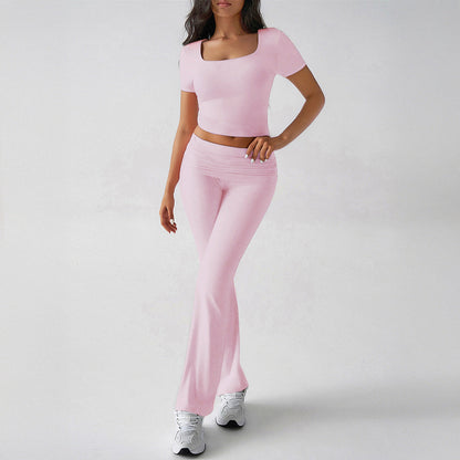 Women’s Two-Piece Set – Slim Fit Crop Top & Flared Trousers – Stretch Soft Fabric