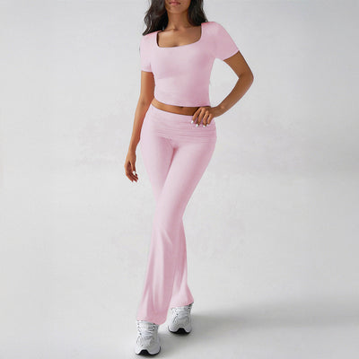 Women’s Two-Piece Set – Slim Fit Crop Top & Flared Trousers – Stretch Soft Fabric