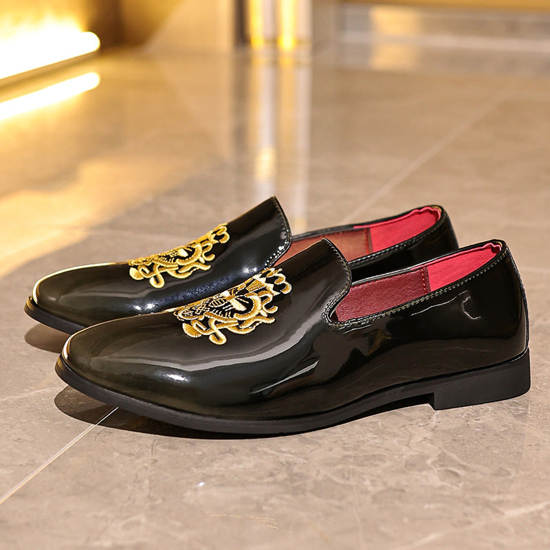 Men’s Loafers – Patent Leather – Embroidered Detail – Slip-On Regular Fit Formal