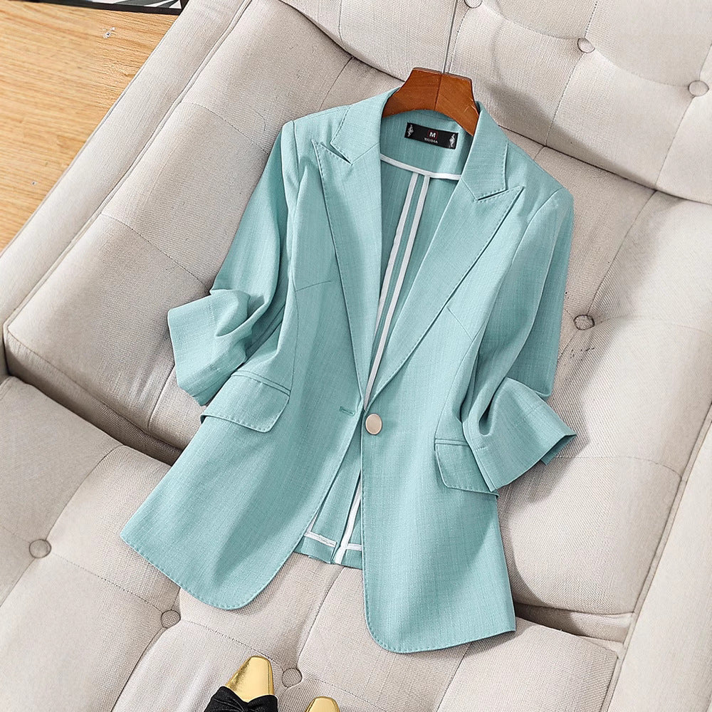 Women’s Blazer – Tailored Fit – Notched Lapel – 3/4 Sleeve – Single Button
