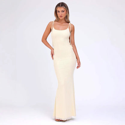 Women’s Bodycon Dress – Full Length – Spaghetti Straps – Low Neckline – Stretch Fit