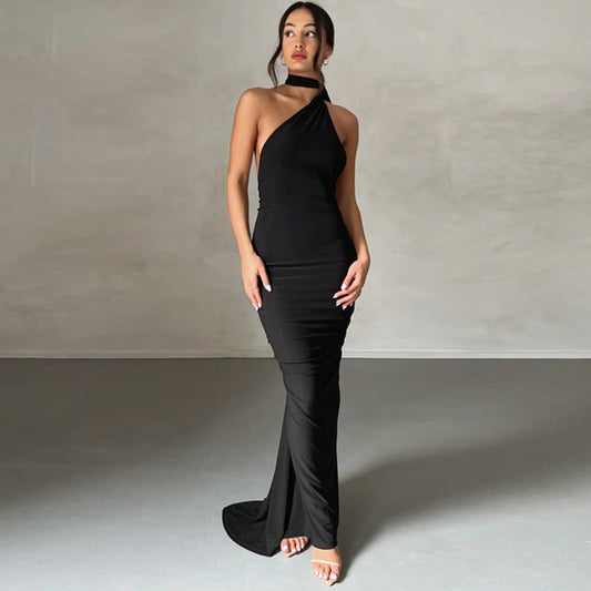Women’s Evening Dress – Slim Fit – One Shoulder – Ruched Floor-Length Gown