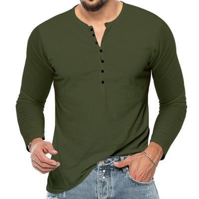 Men’s Henley Shirt - Long Sleeve - Regular Fit - Button Placket - Breathable Cotton