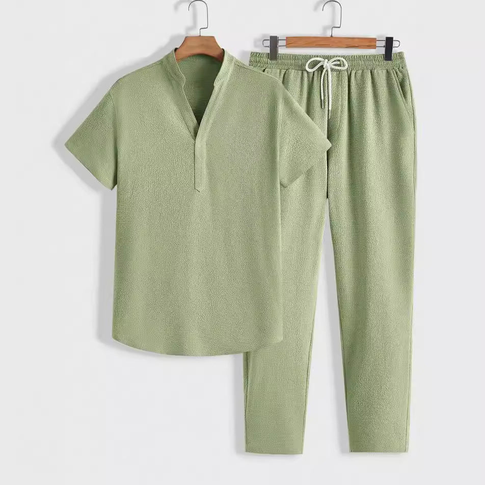 Men’s Athletic Set – Breathable Relaxed Fit – Short Sleeve Top and Drawstring Trousers