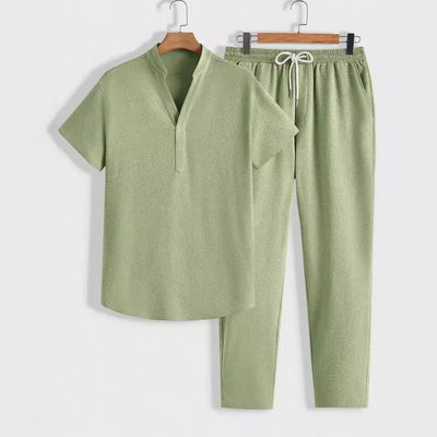 Men’s Athletic Set – Breathable Relaxed Fit – Short Sleeve Top and Drawstring Trousers