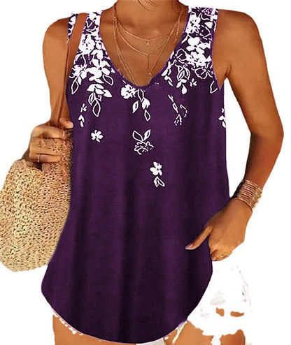 Women’s Tank Top – Relaxed Fit – V-Neck – Sleeveless – Floral Print – Breathable Blend