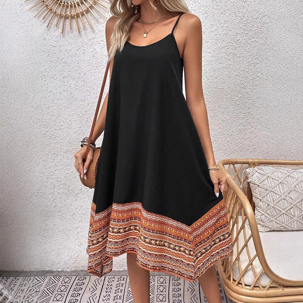 Women’s Midi Dress – Flowy A-Line Fit – Cotton – Spaghetti Straps – Boho Hem