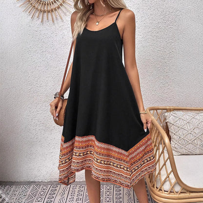 Women’s Midi Dress – Flowy A-Line Fit – Cotton – Spaghetti Straps – Boho Hem