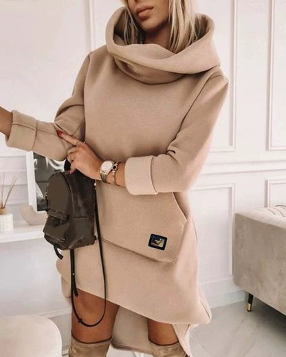 Women’s Hooded Sweatshirt – Soft Knit – Relaxed Fit – Turtleneck – Mid-Length Casual Wear