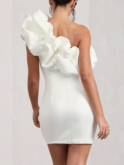Women’s Mini Dress – Slim Fit – One-Shoulder with Ruffle – Elegant Evening Wear
