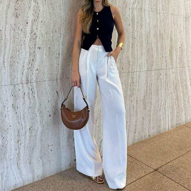 Women’s Wide-Leg Trousers – High Waist – Relaxed Fit – Full Length – Lightweight Fabric