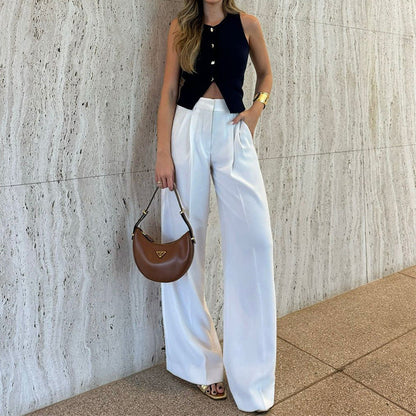 Women’s Wide-Leg Trousers – High Waist – Relaxed Fit – Full Length – Lightweight Fabric