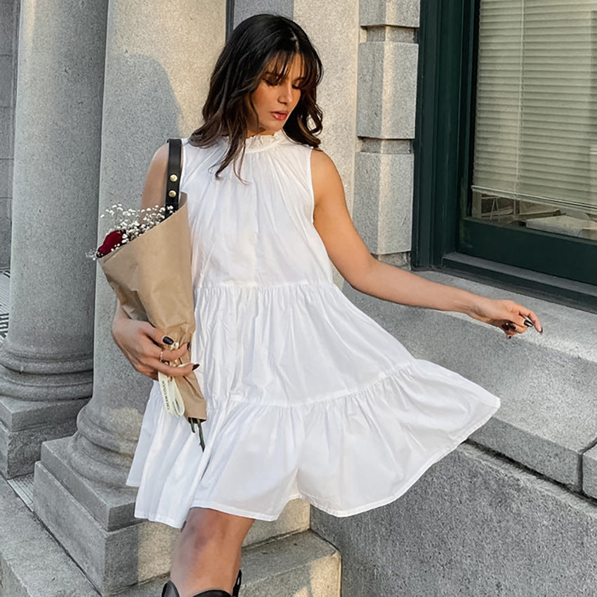 Women’s A-line Dress – Sleeveless Loose Fit – Tiered Hem – Lightweight Cotton Feel