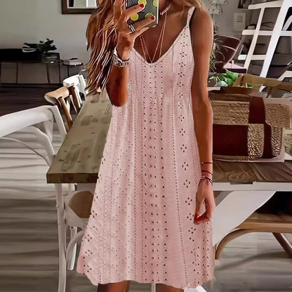 Women’s Slip Dress – Embroidered Detailing – V-Neck – Relaxed Fit