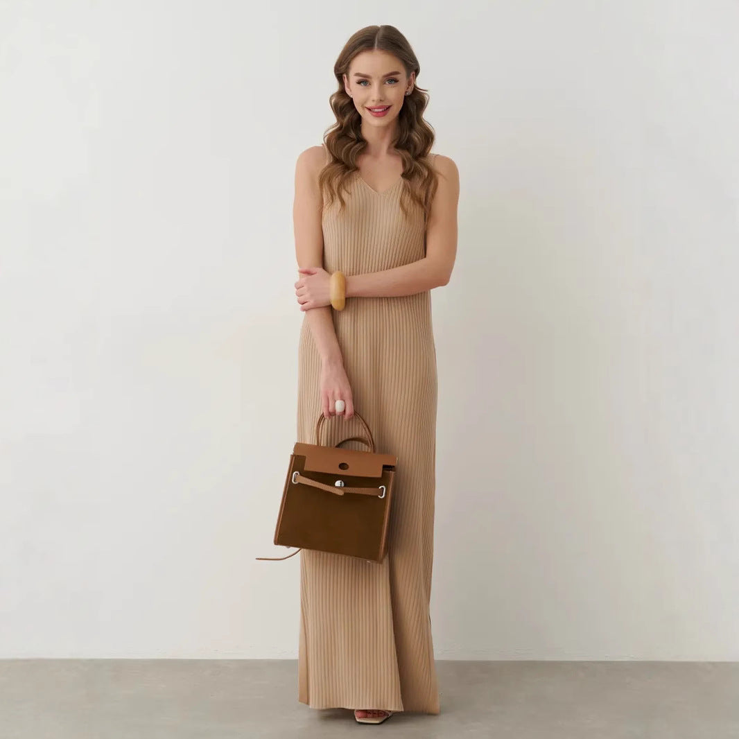 Women’s Maxi Dress – Lightweight Pleated – V-Neck – Relaxed Fit – Spaghetti Straps