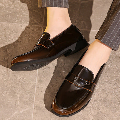 Men’s Loafers – Glossy Leather – Slip-On Fit – Vamp Strap – Business Casual Style