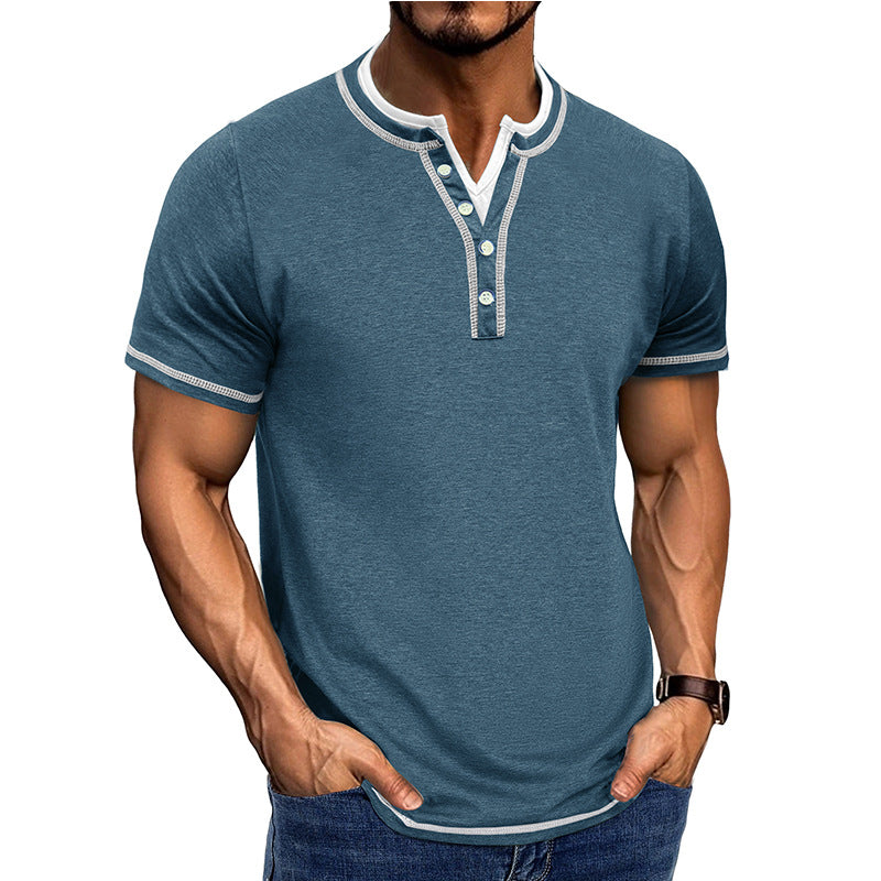 Men’s Henley Shirt – Cotton – Classic Fit – Ribbed Trim – Short Sleeve Casual Wear