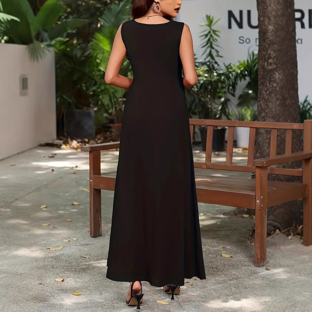 Women’s Sleeveless Mid-Length Dress – Relaxed Fit – Lightweight Breathable Fabric – Minimalist Style