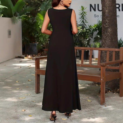 Women’s Sleeveless Mid-Length Dress – Relaxed Fit – Lightweight Breathable Fabric – Minimalist Style