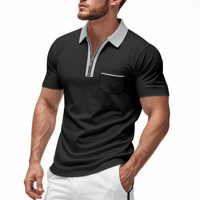 Men’s Polo Shirt – Slim Fit – Zipper Placket – Cotton Blend – Chest Pocket Casual Wear