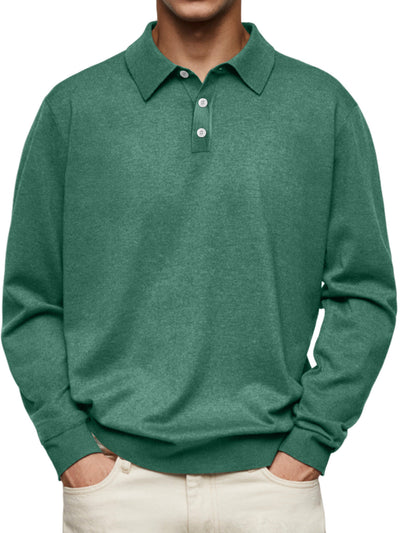 Men’s Polo Shirt – Soft Knit – Relaxed Fit – Long Sleeve – Ribbed Cuffs Casual Wear