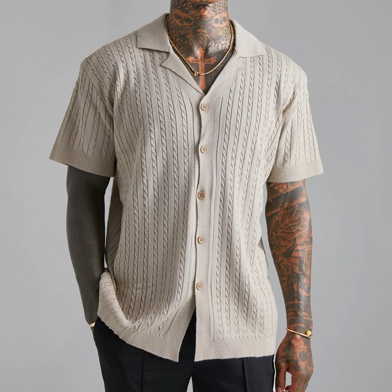 Men’s Knit Button-Up Shirt – Soft Knit – Relaxed Fit – Short Sleeve Casual Style