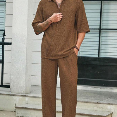 Men’s Shirt and Pants Set – Relaxed Fit – Lightweight Cotton – Mid Sleeve – Casual Wear