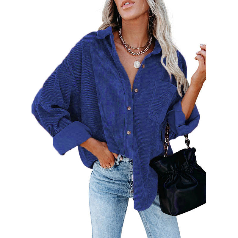 Women’s Corduroy Shirt – Oversized Fit – Long Sleeve – Casual Button-Up Layering Piece