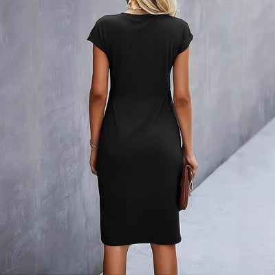 Women’s Bodycon Dress – Slim Fit – Knee Length – Short Sleeve – Side Knot Detail