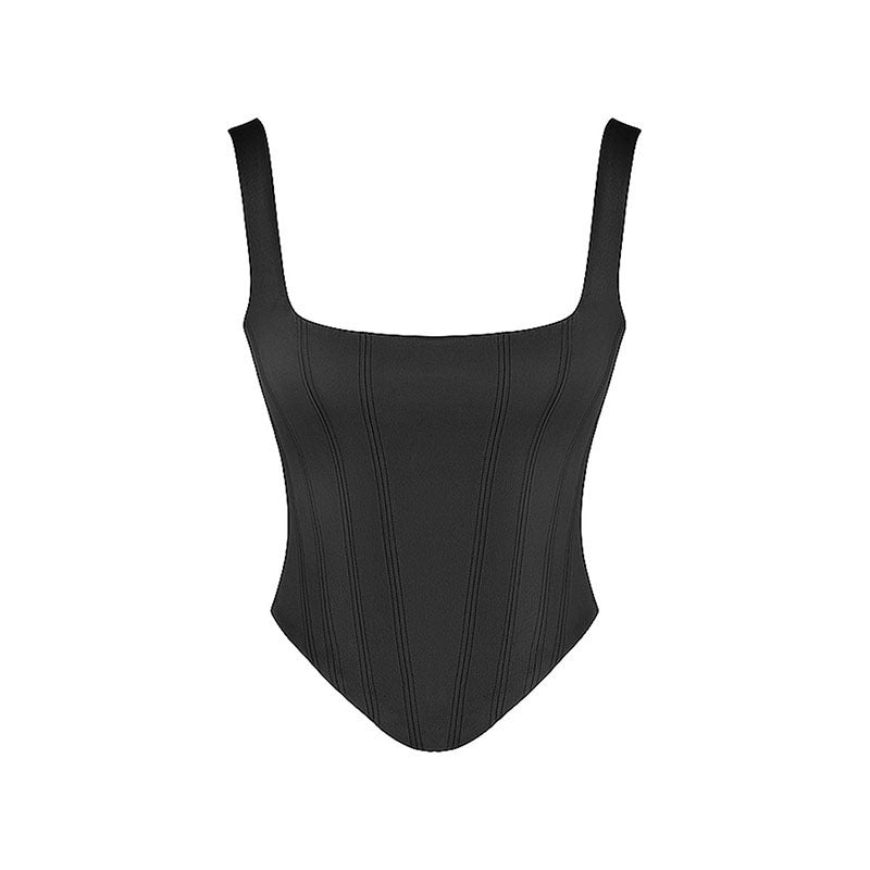 Women's Cropped Camisole Top – Slim Fit – Corset-Inspired Design – Square Neckline – Structured Silhouette