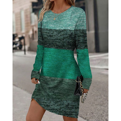 Women's Knit Mini Dress - Relaxed Fit - Long Sleeve - Round Neck - Soft Cozy Fabric