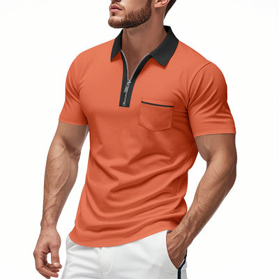 Men’s Polo Shirt – Slim Fit – Zipper Placket – Cotton Blend – Chest Pocket Casual Wear