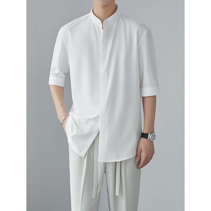 Men’s Long Sleeve Shirt – Relaxed Fit – Mandarin Collar – Lightweight Breathable Fabric