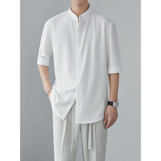 Men’s Long Sleeve Shirt – Relaxed Fit – Mandarin Collar – Lightweight Breathable Fabric