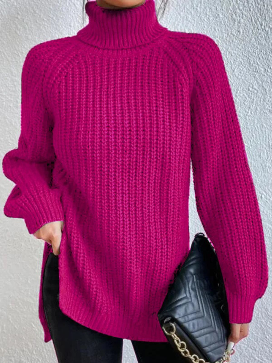 Women's full size turtle ribbed knit slit sweater