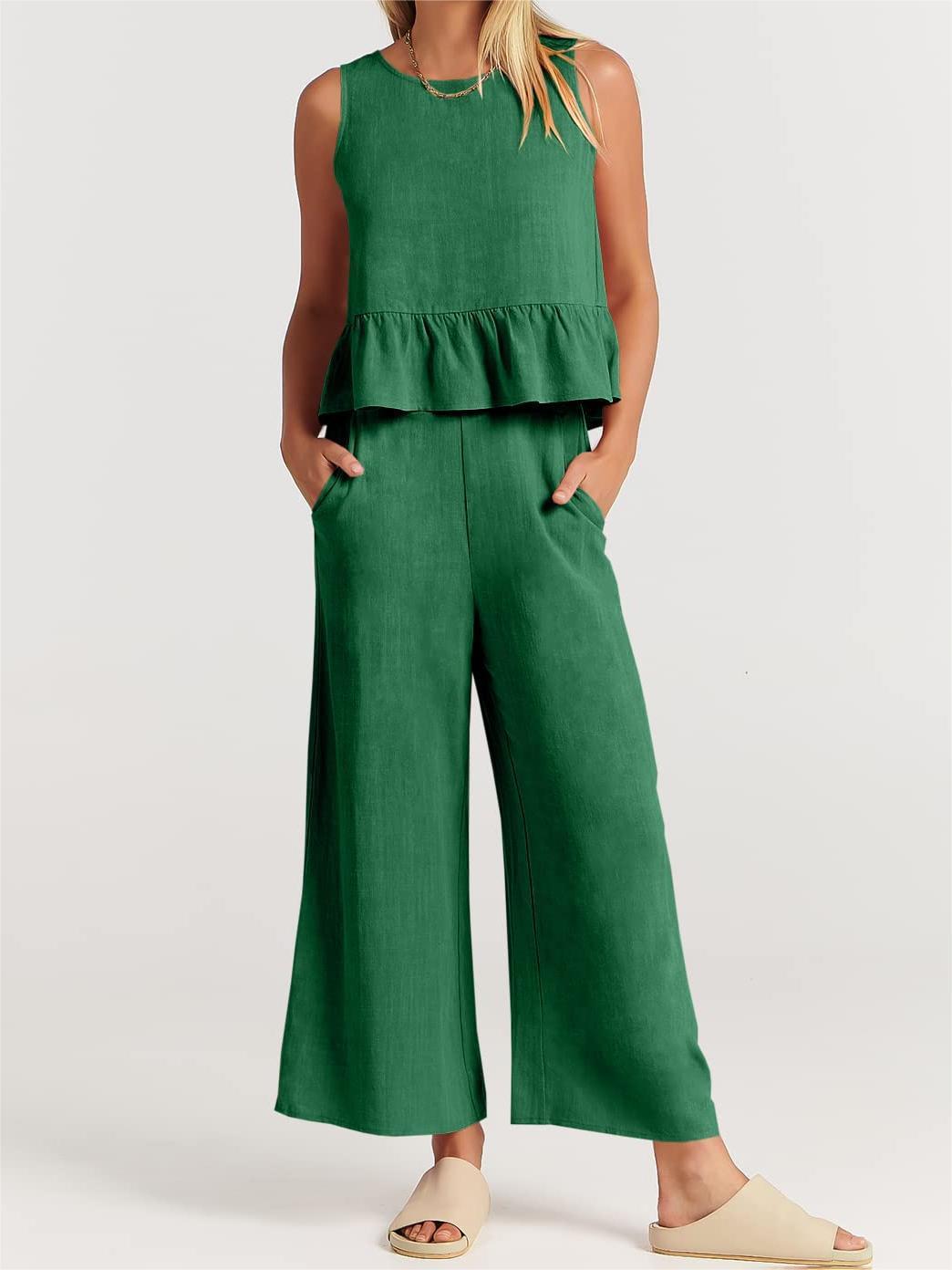 Women’s Peplum Top – Lightweight Cotton Blend – Relaxed Fit – Sleeveless Rounded Neckline