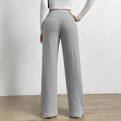 Women’s Wide-Leg Trousers – Ribbed Knit – High Waist – Full Length – Relaxed Fit