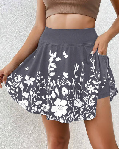 Women’s Skort – Floral Print – Elastic Waist – Flared Mini