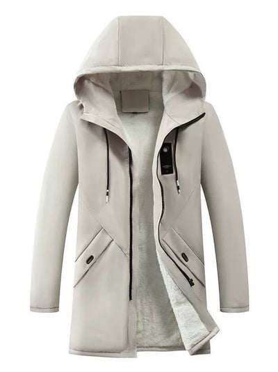 Men’s Hooded Jacket – Mid-Length – Fleece Lined – Windproof Standard Fit Outerwear