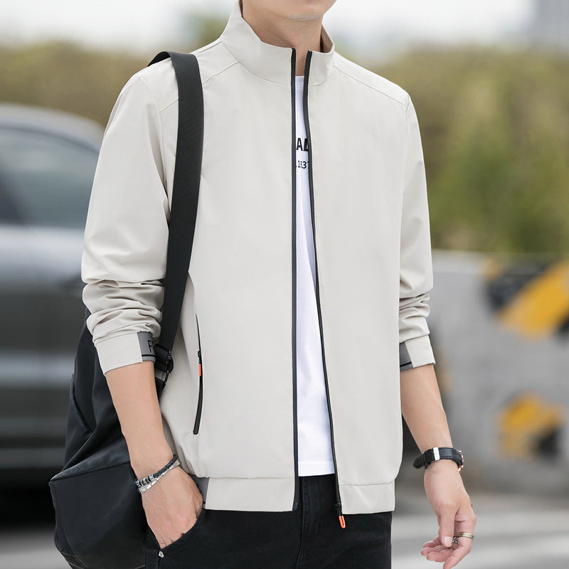 Men’s Jacket – Relaxed Fit – High Collar – Zipper Front – Lightweight Breathable Casual Wear