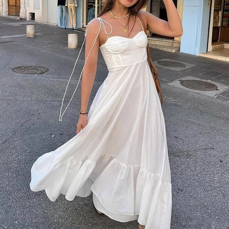 Women’s Maxi Dress – Cotton Blend – Spaghetti Straps – Tiered Hem – Relaxed Fit