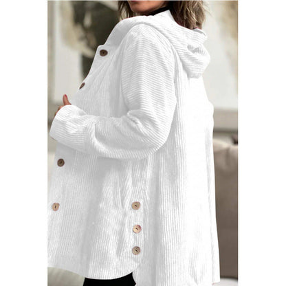 Women’s Hooded Jacket – Corduroy – Relaxed Fit – Mid-Length – Casual Style