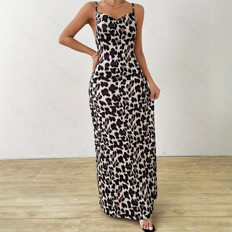 Women’s Sleeveless Dress – Slim Fit – Satin Feel – Spaghetti Strap – Full Length Slit