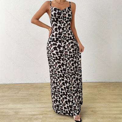 Women’s Sleeveless Dress – Slim Fit – Satin Feel – Spaghetti Strap – Full Length Slit