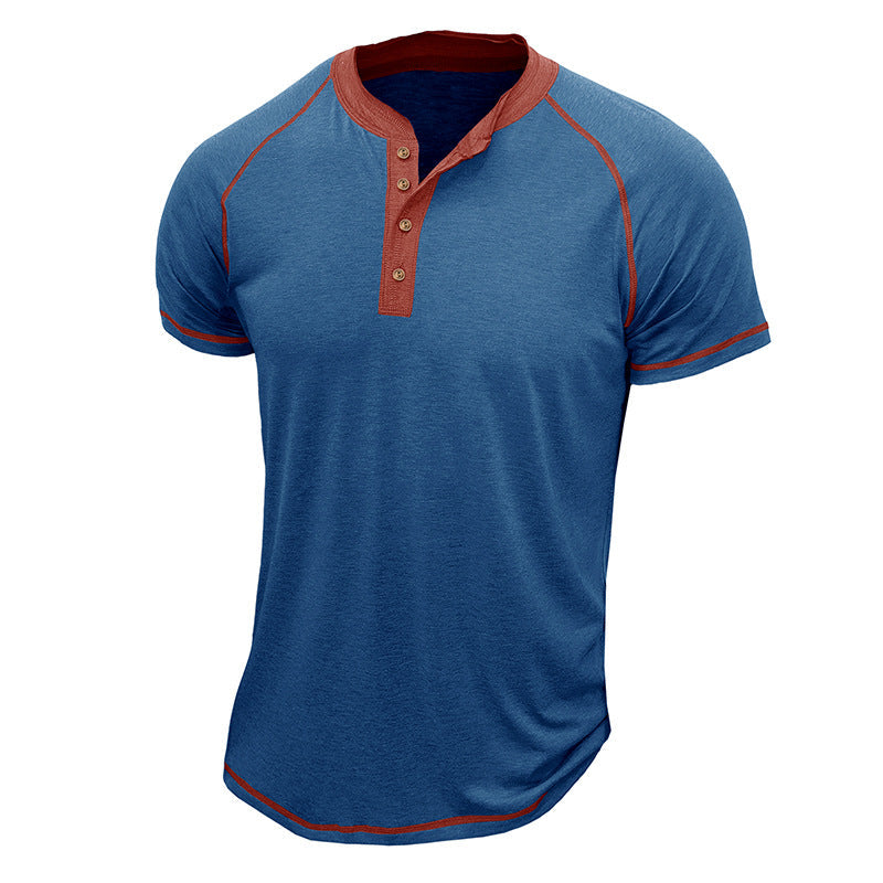 Men’s Henley Shirt – Cotton Blend – Regular Fit – Short Sleeve – Contrast Stitching